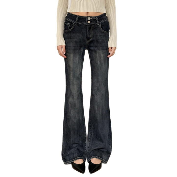 Damen Hochtaillierte Schlagjeans mit weitem Bootcut und doppeltem Knopfverschluss Drune