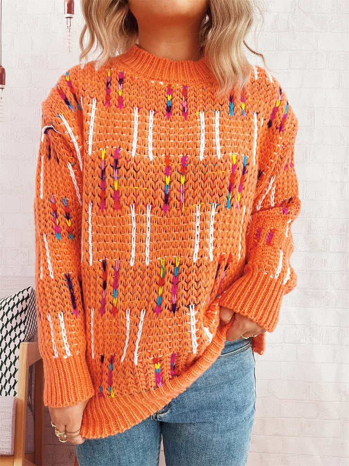Damen lässiger Strickpullover mit bunten Akzenten Drune