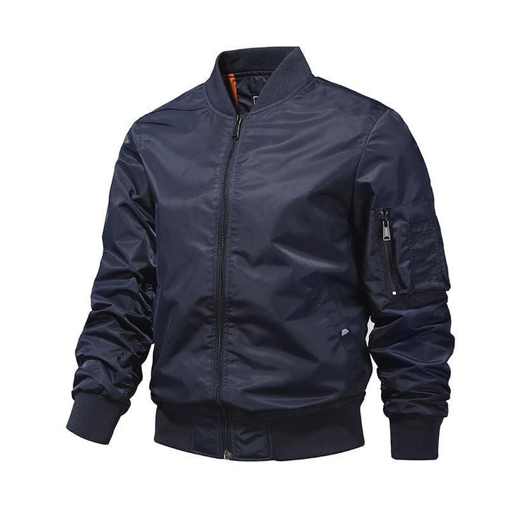 Herren Windabweisende Nylon-Bomberjacke mit Reißverschluss-Ärmeltasche und gerippten Bündchen Drune