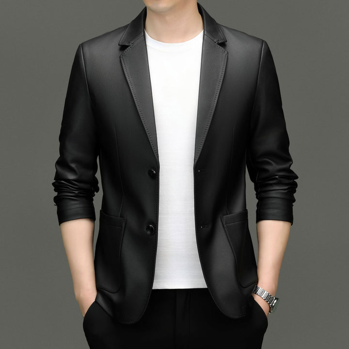 Herren Eleganter Kunstlederblazer mit modernem Schnitt und praktischen Taschen Drune