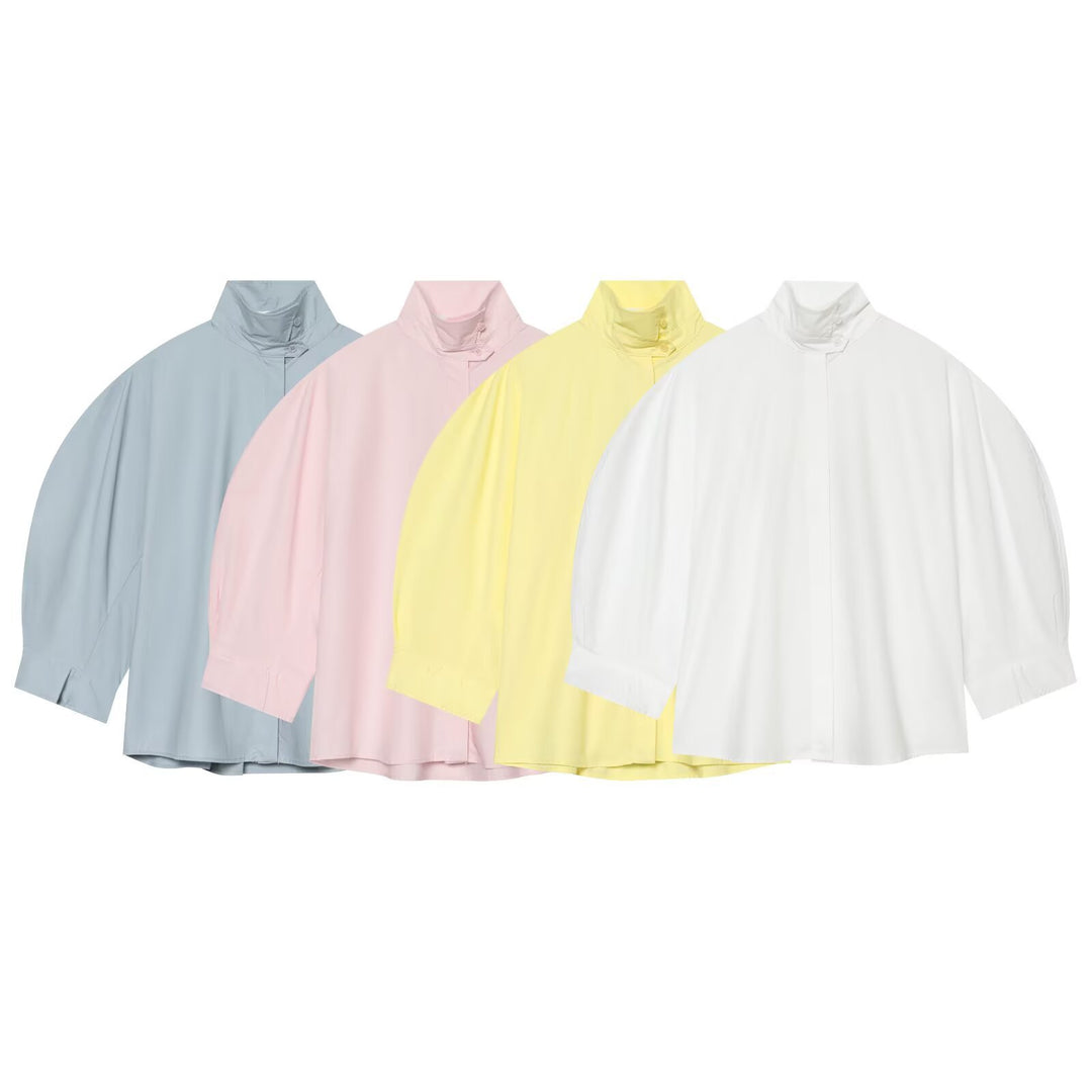 Damen Oversize-Bluse mit Stehkragen und Kimonoärmeln Drune