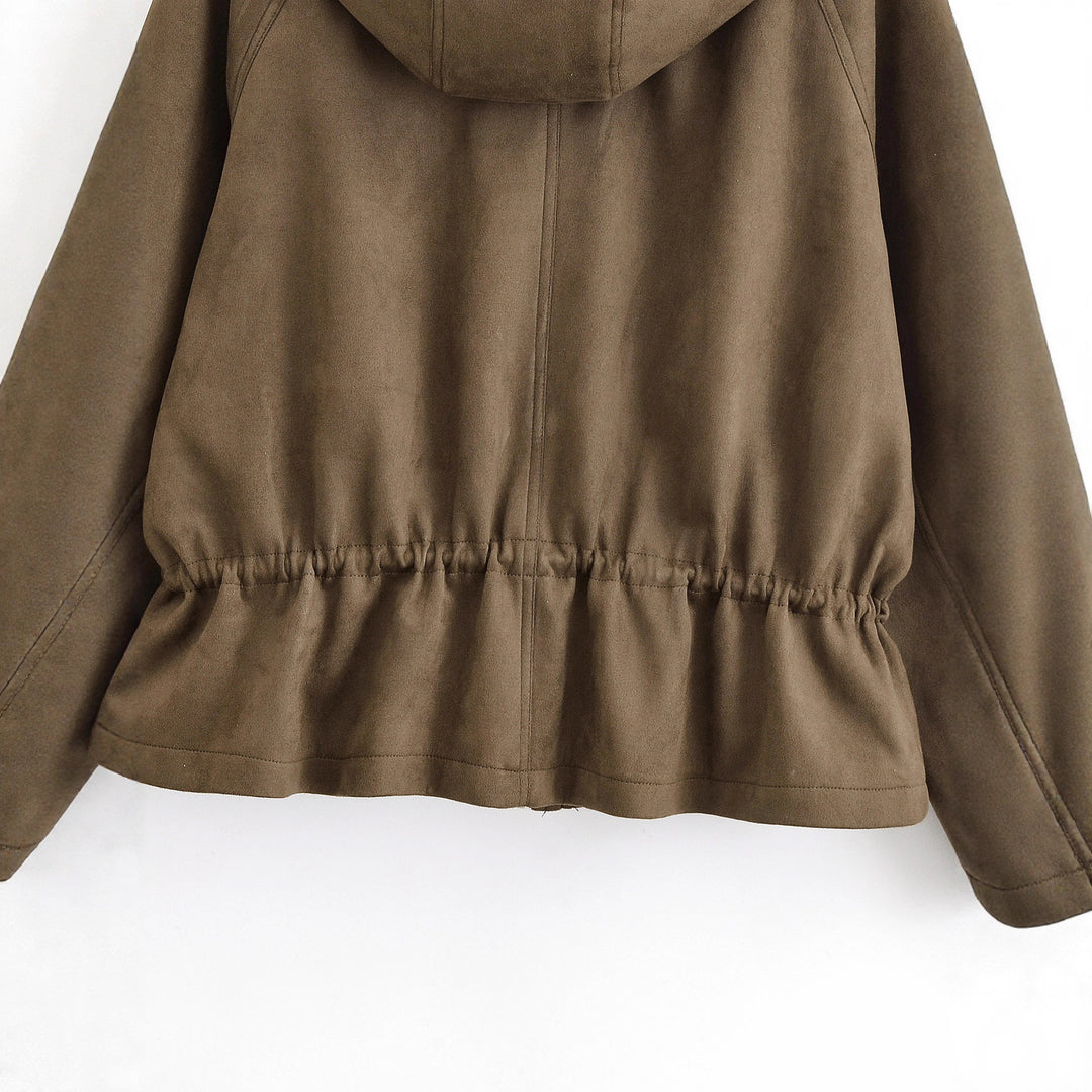 Damen Kurze Kapuzenjacke im Parka‑Look mit Tunnelzugtaillierung und Pattentaschen Drune
