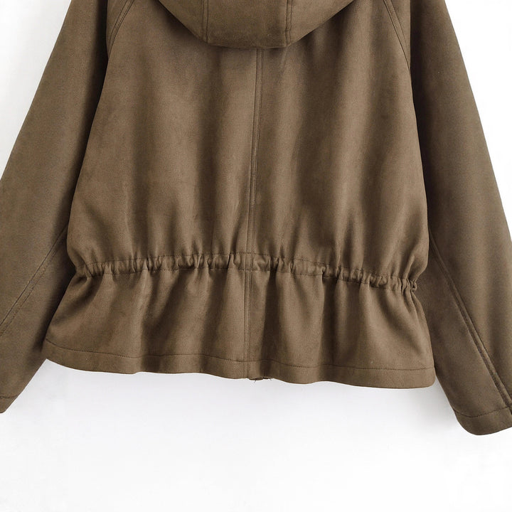Damen Kurze Kapuzenjacke im Parka‑Look mit Tunnelzugtaillierung und Pattentaschen Drune