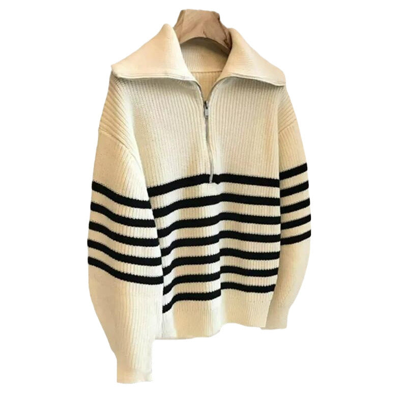 Damen lässiger Pullover mit hohem Kragen und Reißverschluss Drune