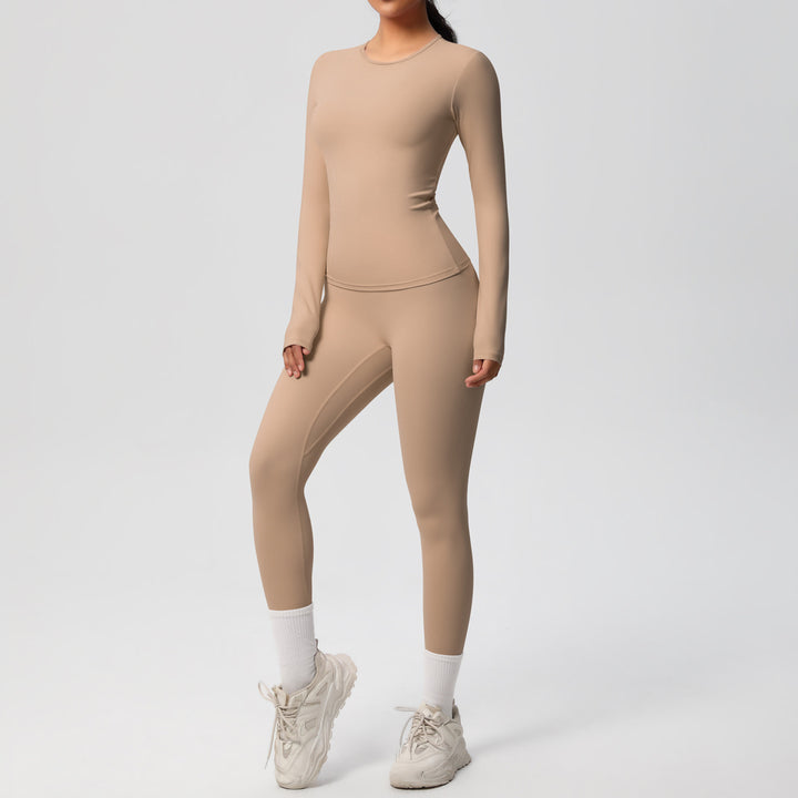 Damen Figurformendes Langarm-Top und Hochbundige Leggings Set Drune