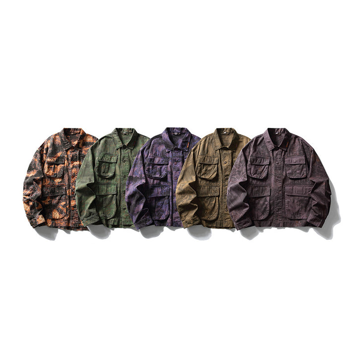 Herren Cargo-Overshirt im Utility-Stil mit Camouflage-Print und Mehrfachtaschen Drune