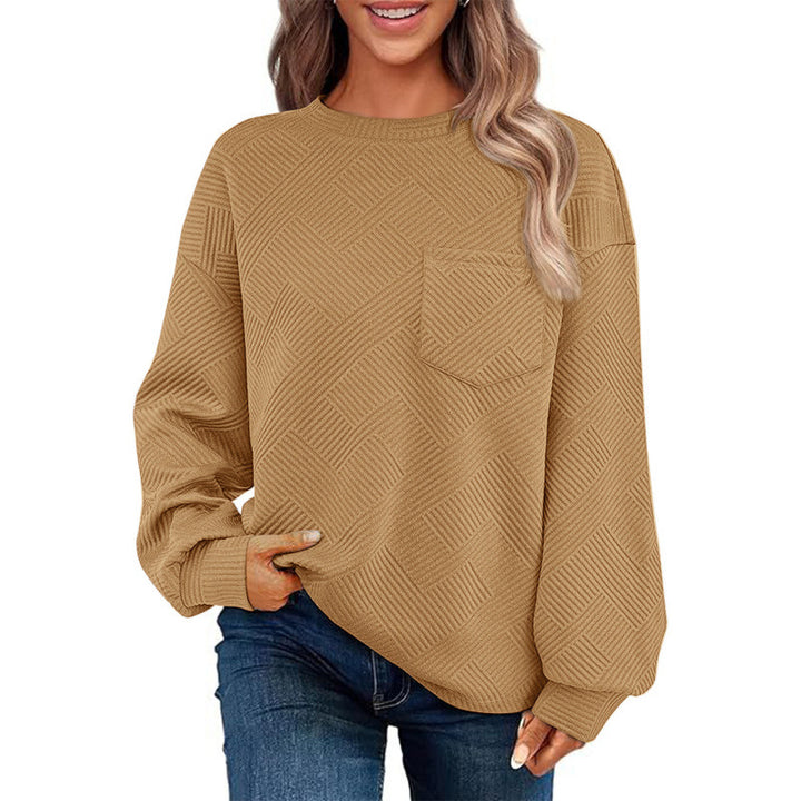 Damen lässiger Pullover mit strukturiertem Muster und praktischer Brusttasche Drune