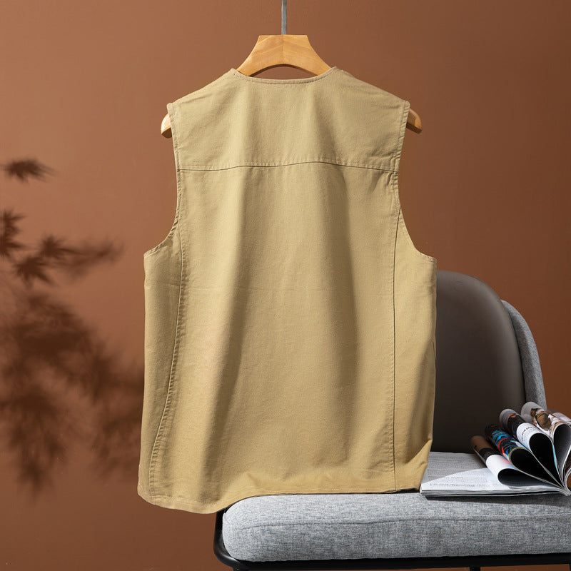 Herren Canvas-Utility-Weste mit Mehrfachtaschen und Knopfleiste Drune