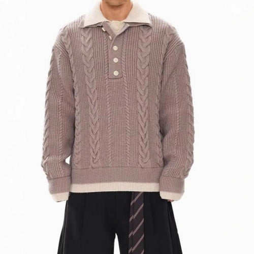 Herren Modischer Grobstrickpullover mit Polokragen Drune