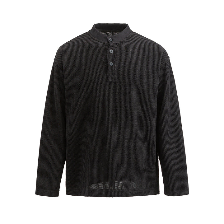 Herren Waffelstrick-Henley mit Stehkragen und dreifacher Knopfleiste Drune