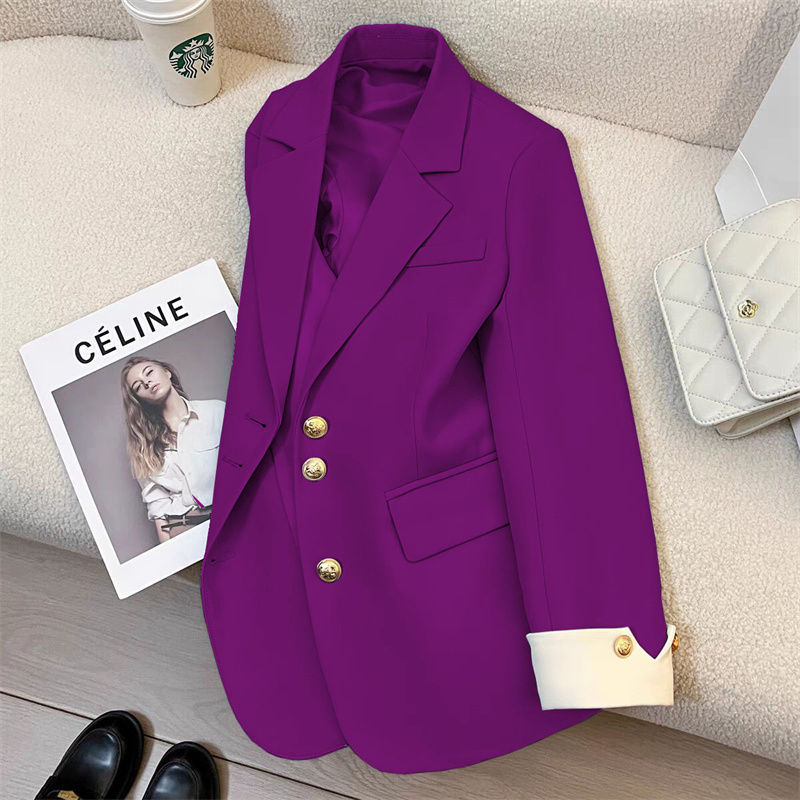 Damen Eleganter Blazer mit Goldknopfdetails Drune