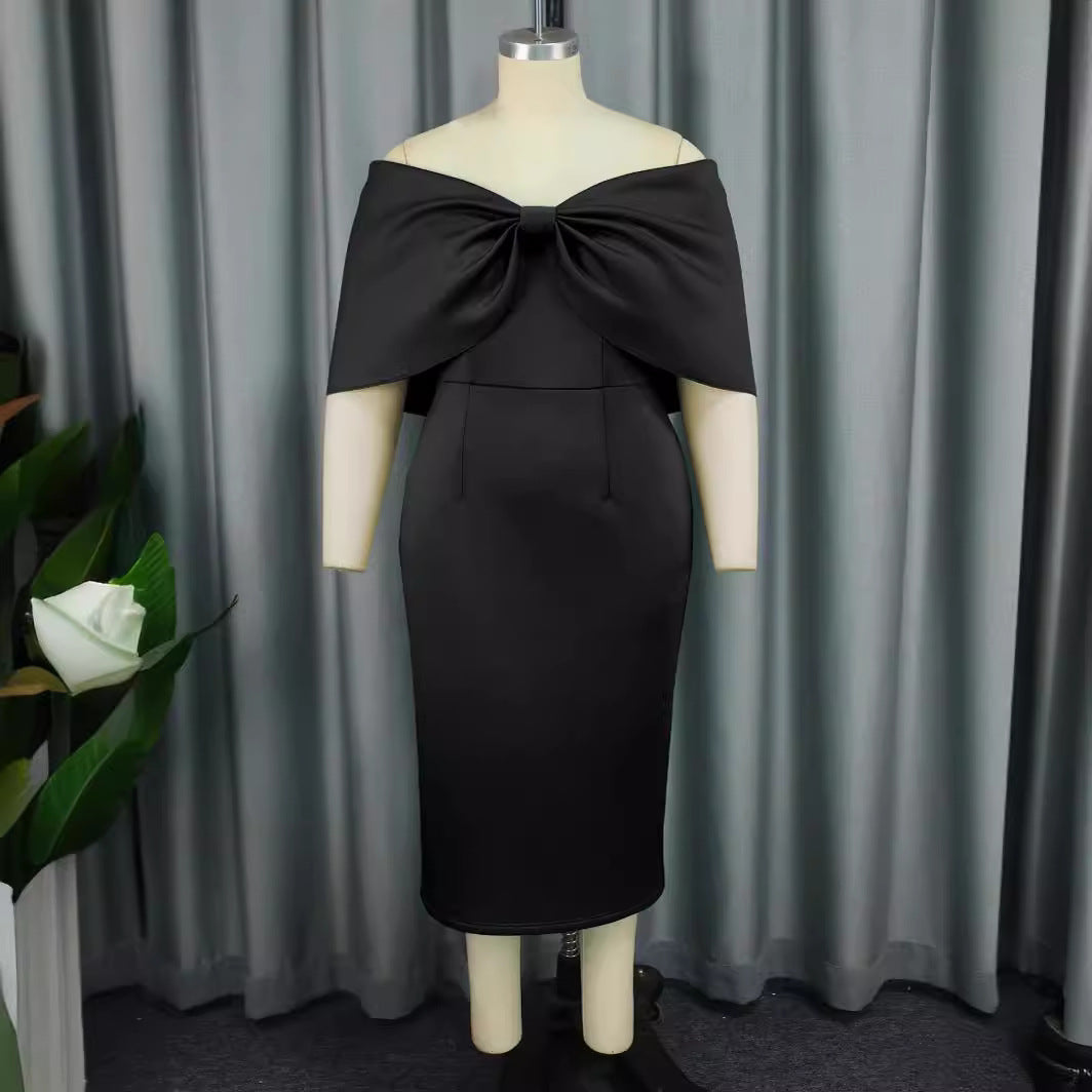 Damen figurbetontes Abendkleid mit abnehmbarem Tüllüberwurf und Schleifen-Detail Drune