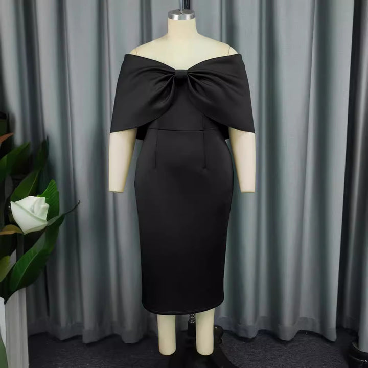 Damen figurbetontes Abendkleid mit abnehmbarem Tüllüberwurf und Schleifen-Detail Drune
