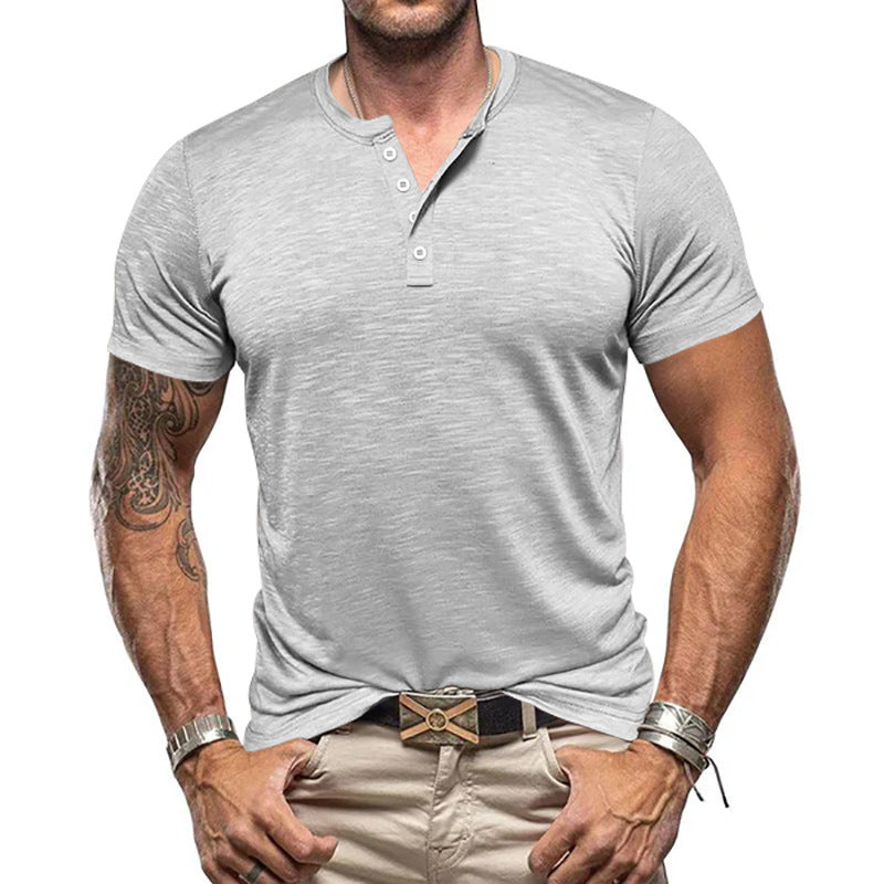 Herren Kurzarm-Henley-T-Shirt aus atmungsaktivem Baumwollmix mit modernem Schnitt Drune