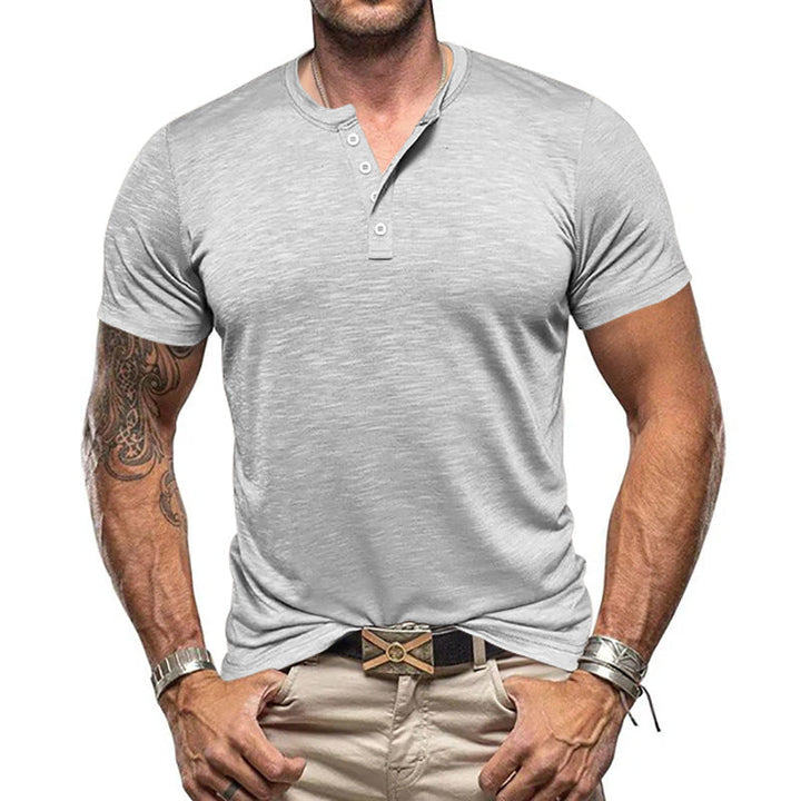 Herren Kurzarm-Henley-T-Shirt aus atmungsaktivem Baumwollmix mit modernem Schnitt Drune