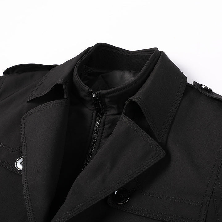Herren knielanger Trenchcoat mit doppelreihiger Knopfleiste und Epauletten Drune
