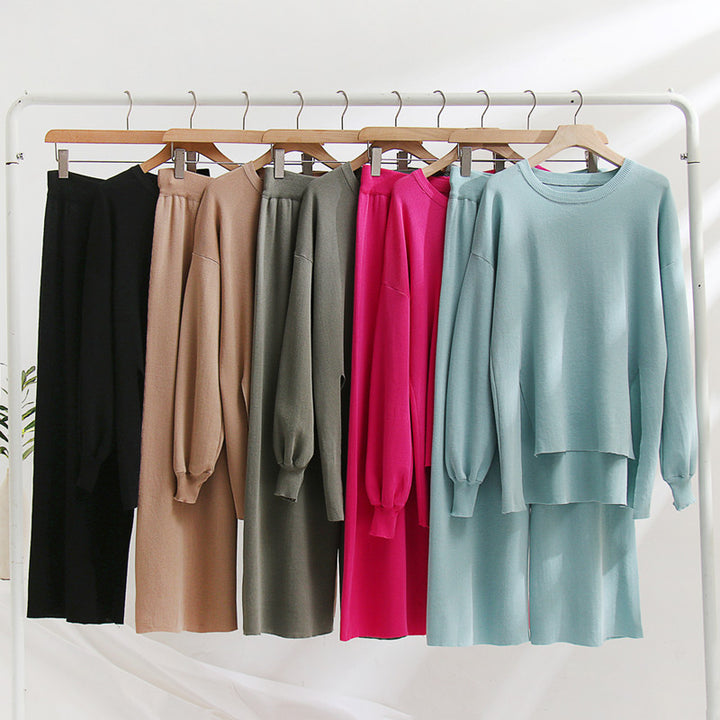 Damen lässiges Strickoberteil und Hose Set Drune