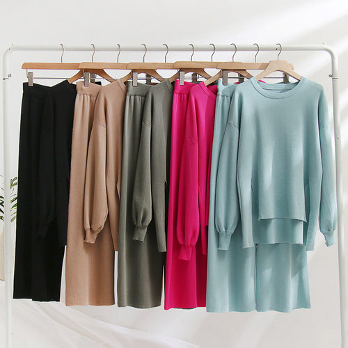 Damen lässiges Strickoberteil und Hose Set Drune