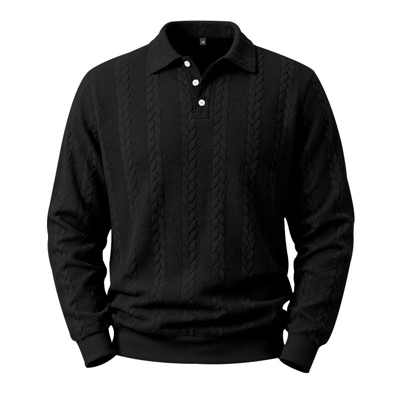Herren Gestricktes Polo-Sweatshirt mit Zopfstrickmuster und Knopfleiste Drune