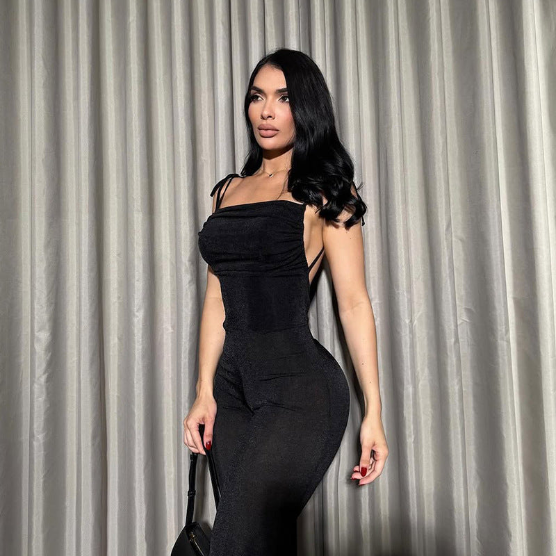 Damen eleganter Jumpsuit mit schmalem Schnitt und feinen Spaghettiträgern Drune