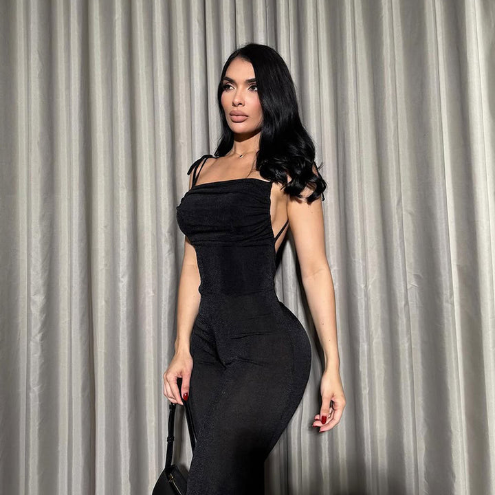 Damen eleganter Jumpsuit mit schmalem Schnitt und feinen Spaghettiträgern Drune