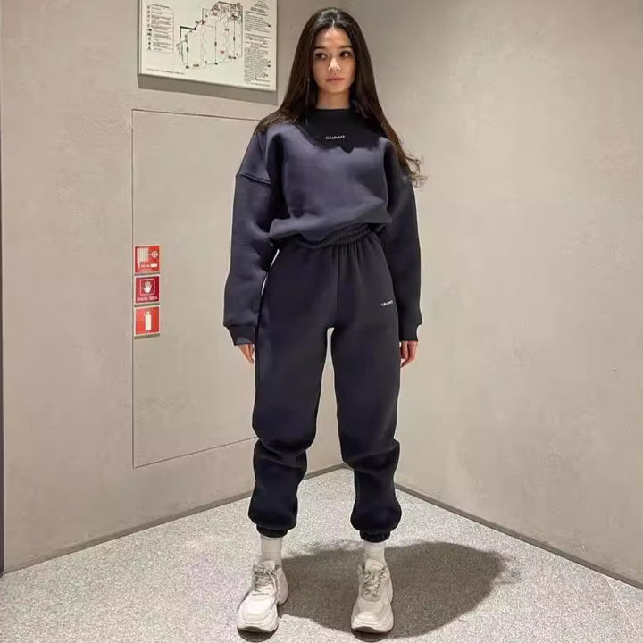 Damen taillenhohe French-Terry Jogginghose mit elastischem Bund und gerippten Fußbündchen Drune
