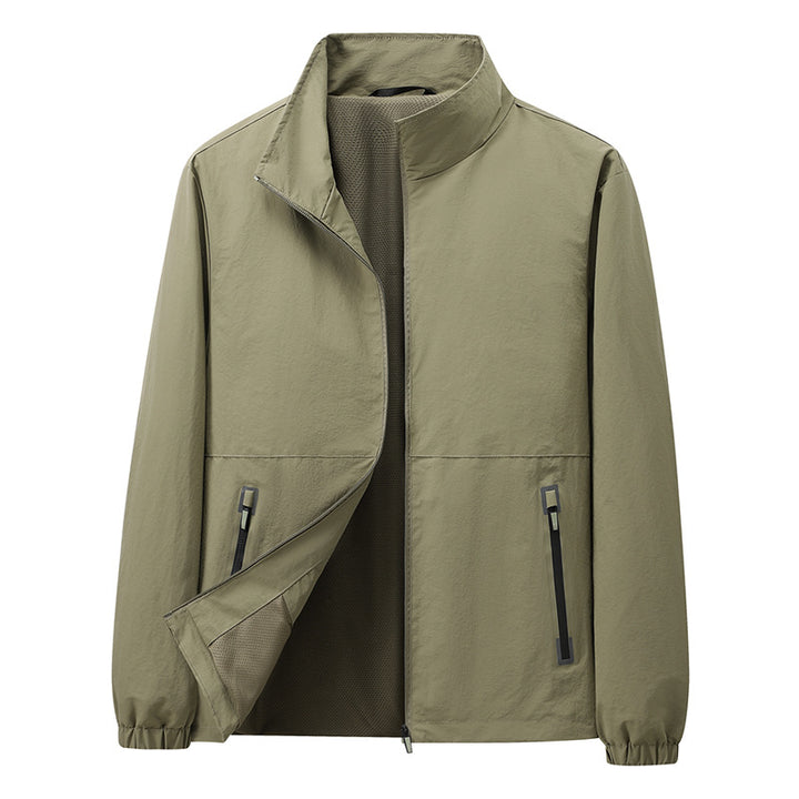 Herren Leichte Windbreaker-Outdoorjacke mit Stehkragen, Zweiwege-Reißverschluss und verdeckten Taschen Drune