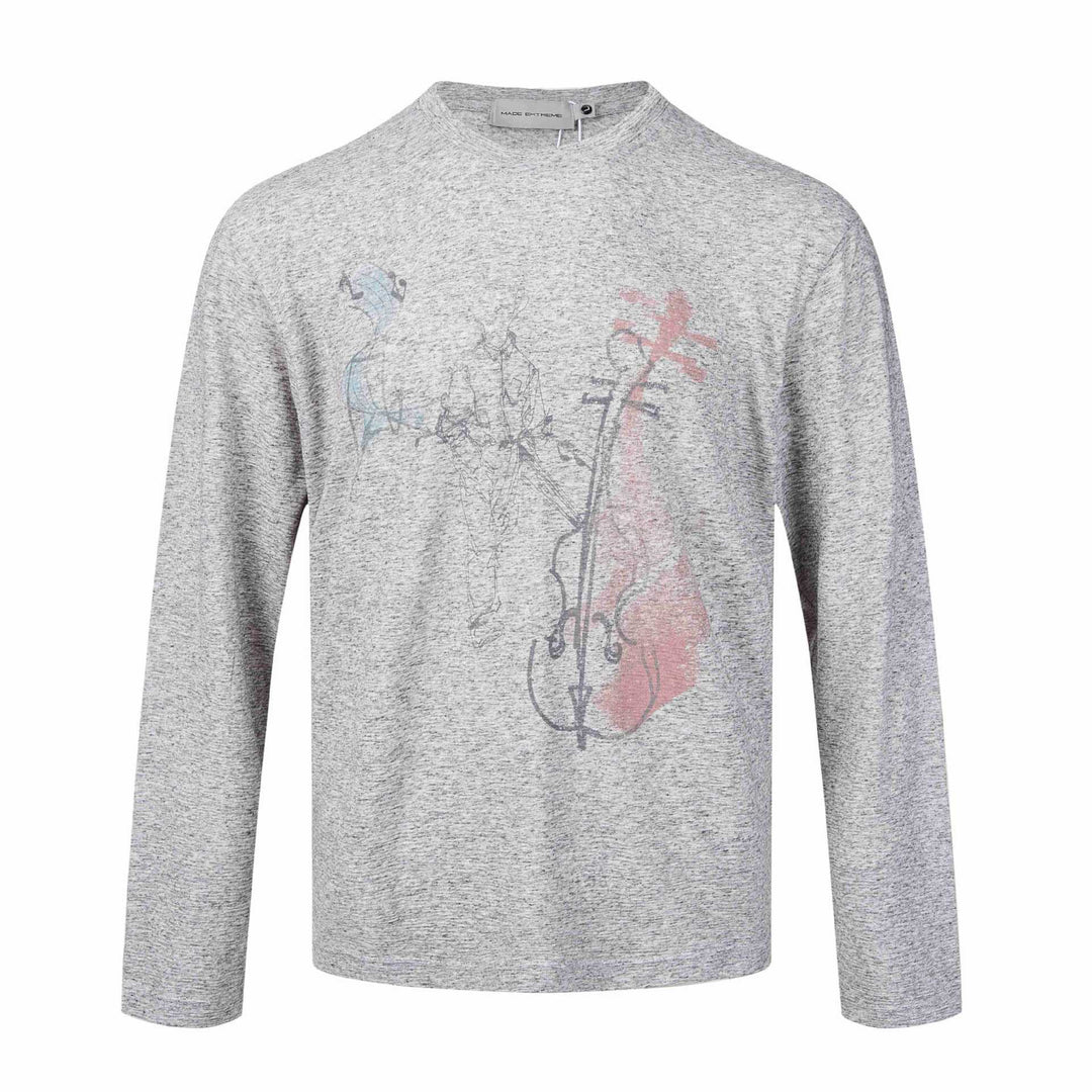 Damen Feinstrukturiertes Langarmshirt mit Rundhalsausschnitt und filigranem Grafikprint Drune