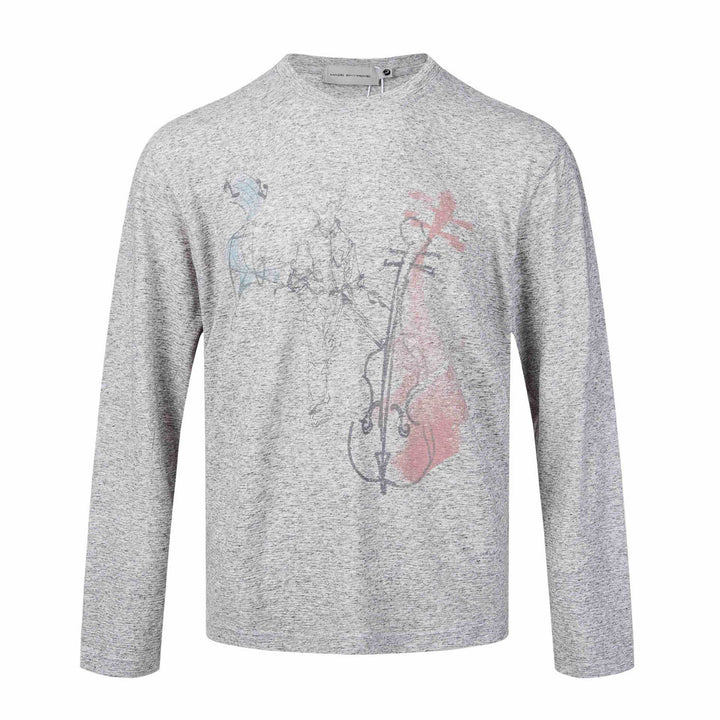 Damen Feinstrukturiertes Langarmshirt mit Rundhalsausschnitt und filigranem Grafikprint Drune