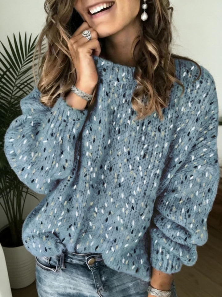 Damen Lockerer Mohair‑Optik Ajour‑Pullover mit Ballonärmeln Drune