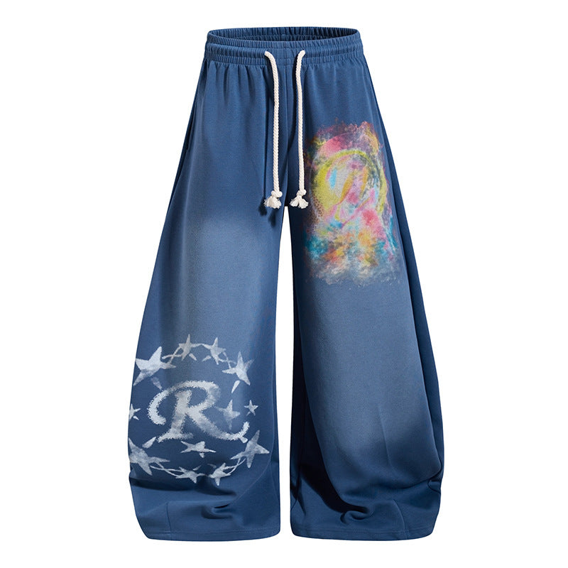 Damen Weite Palazzo-Sweathose mit elastischem Bund, Kordelzug und kreativen Allover-Prints Drune