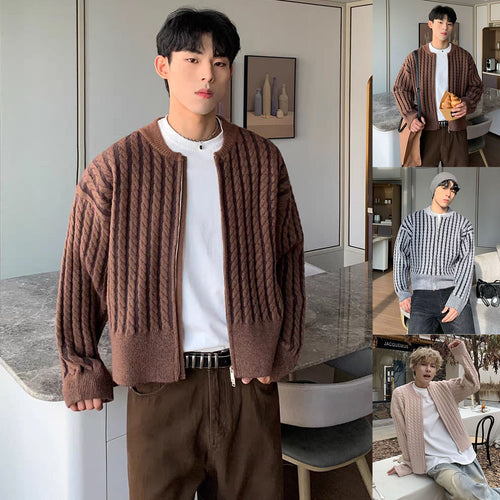 Herren Modischer Grobstrick Pullover mit Reißverschluss Drune
