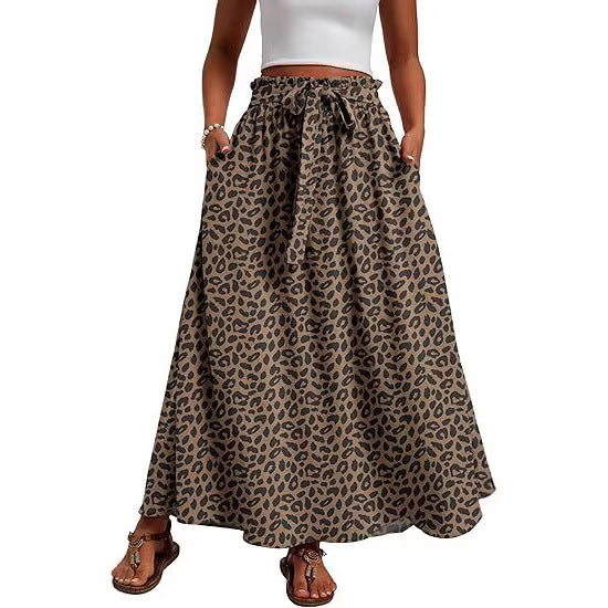 Damen Maxi-Rock mit Paperbag-Taillengürtel, Bindegürtel und Seitentaschen Drune