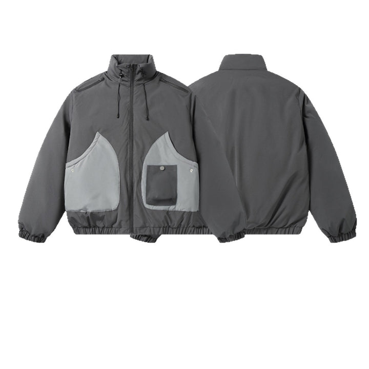 Herren Kurz geschnittene zweifarbige Utility-Transition-Jacke mit hohem Stehkragen und großen Fronttaschen Drune