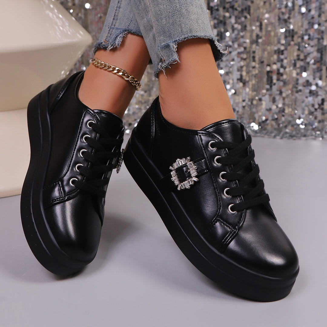 Damen Plateau‑Sneaker mit Metallic‑Obermaterial, dekorativer Strass‑Schließe und gepolsterter Komfortsohle Drune