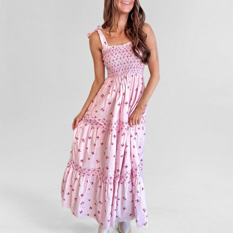 Damen Maxikleid mit romantischem Smocking-Oberteil und floralem Design Drune