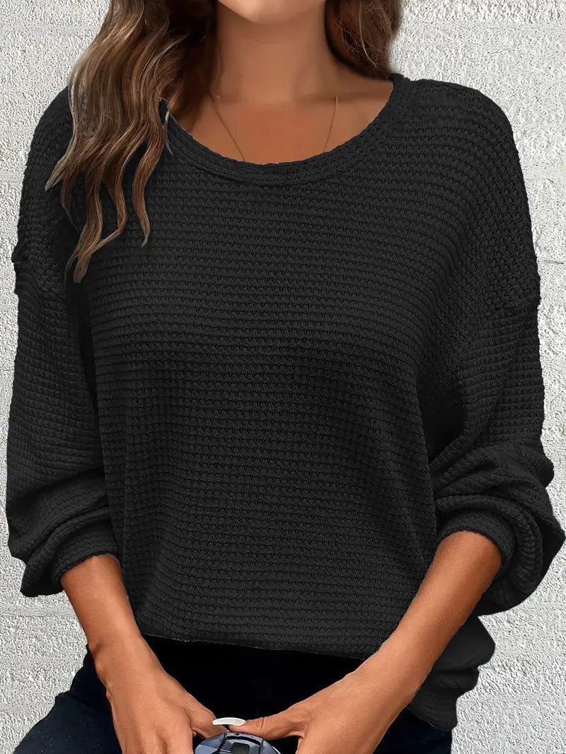 Damen lässiger Strickpullover mit weitem Schnitt und elastischen Bündchen Drune