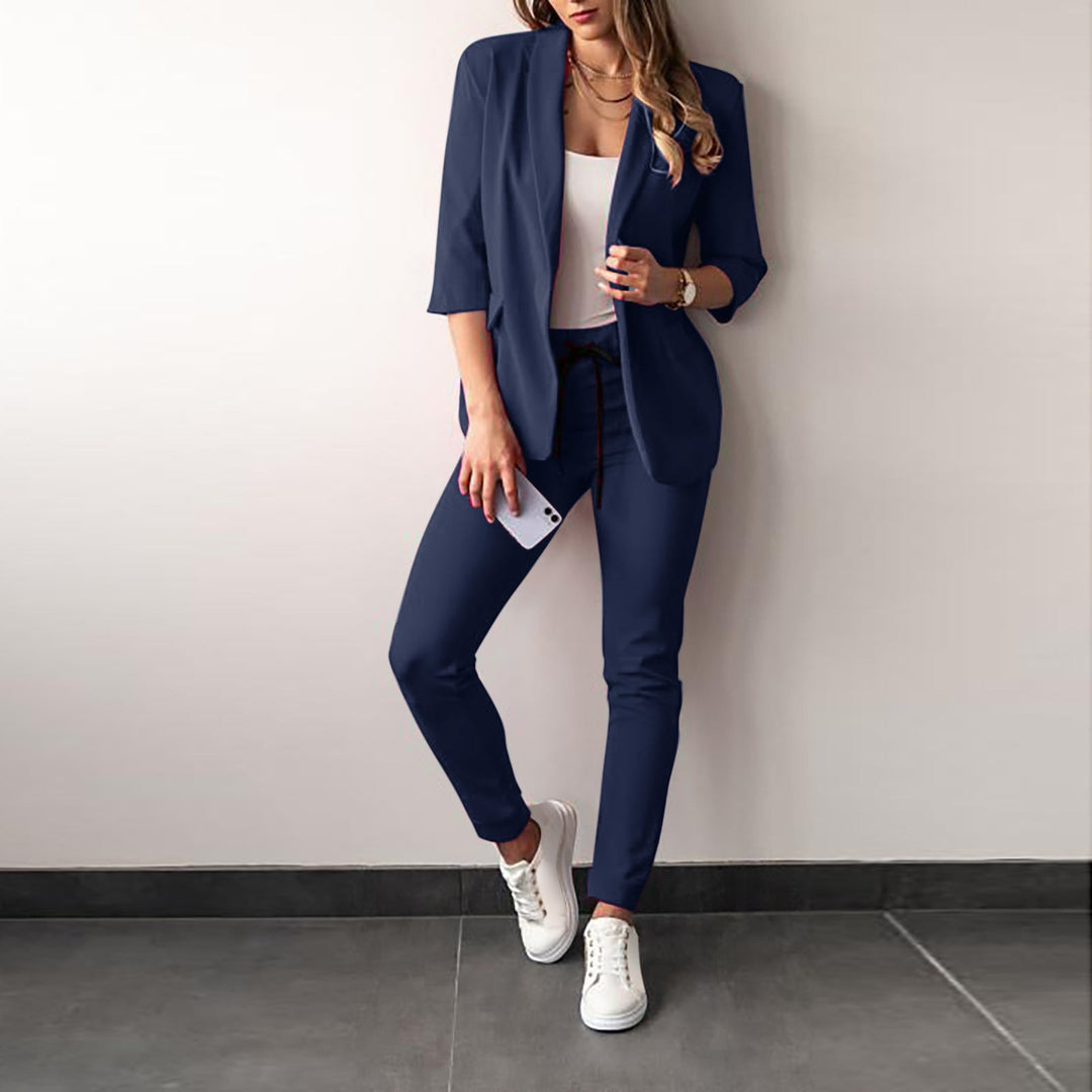 Damen elegantes und modernes Anzug-Set mit tailliertem Blazer und schmalen Hosen Drune