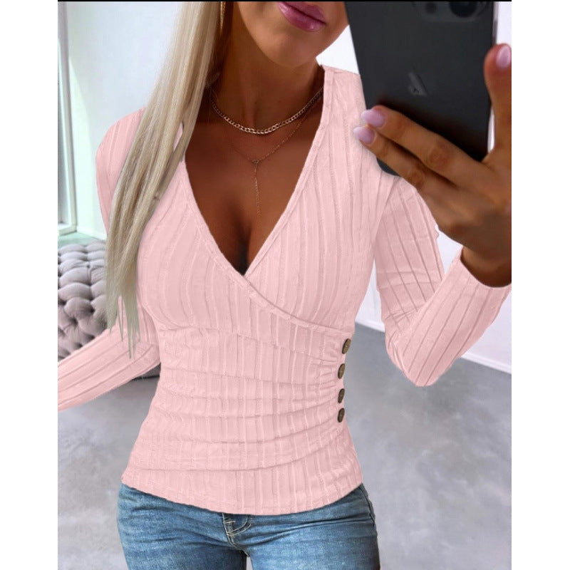 Damen Wickeloberteil mit strukturiertem Stoff und modischen Knopfdetails Drune