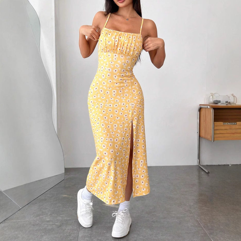 Damen figurbetontes Midikleid mit Raffung und Schlitz Drune