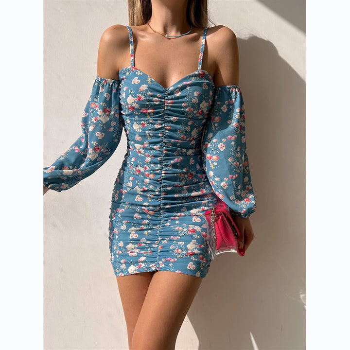 Damen Minikleid mit schulterfreiem Design und voluminösen Ärmeln Drune