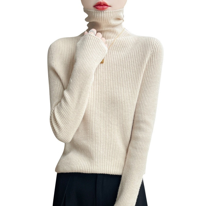 Damen Schlanker Rippenstrick-Rollkragenpullover mit gerafftem Hals und kaschmirähnlicher Haptik Drune