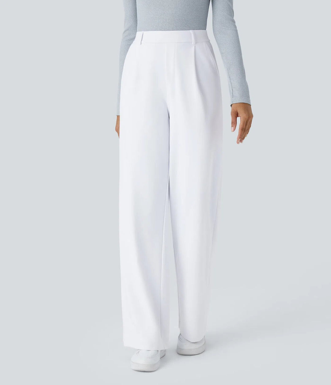 Damen nan hochgeschnittene Bundfaltenhose mit weitem Bein, Gürtelschlaufen und seitlichen Eingrifftaschen Drune