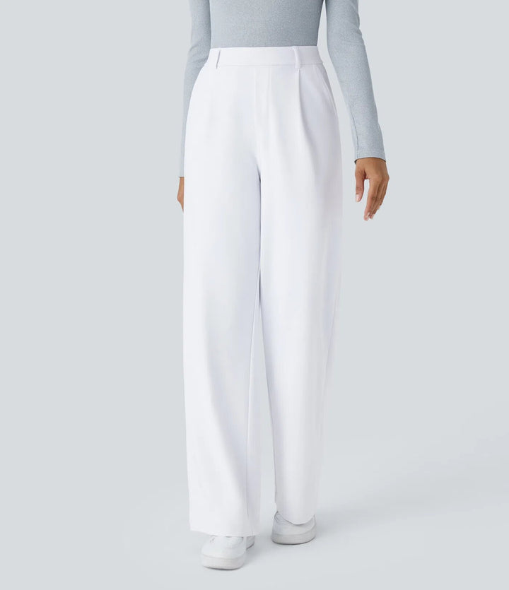 Damen nan hochgeschnittene Bundfaltenhose mit weitem Bein, Gürtelschlaufen und seitlichen Eingrifftaschen Drune