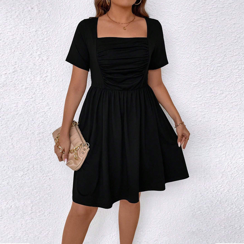 Damen lässiges Kleid mit quadratischem Ausschnitt und gerafftem Oberteil Drune