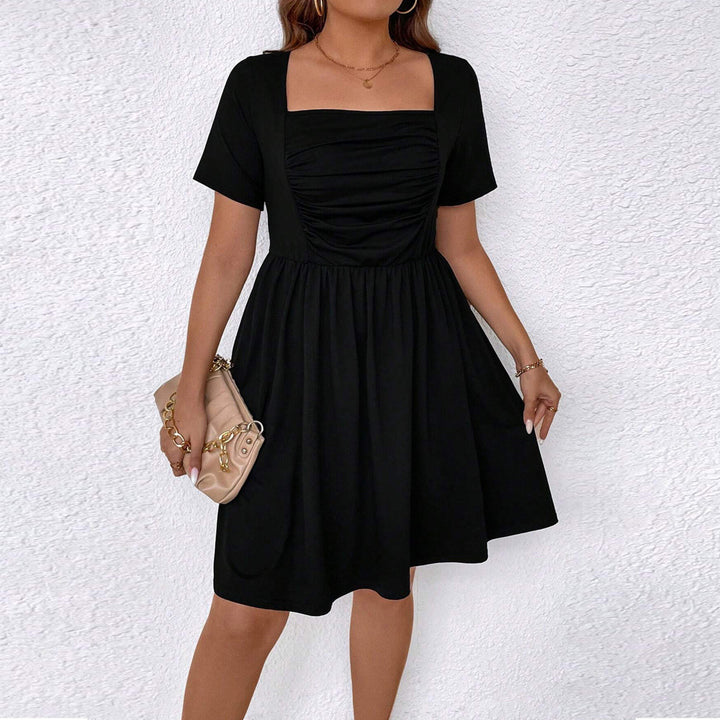 Damen lässiges Kleid mit quadratischem Ausschnitt und gerafftem Oberteil Drune