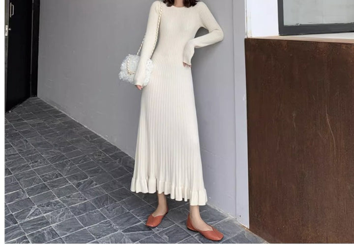 Damen Strickkleid mit weit ausgestelltem Saum und eleganten Rippdetails Drune