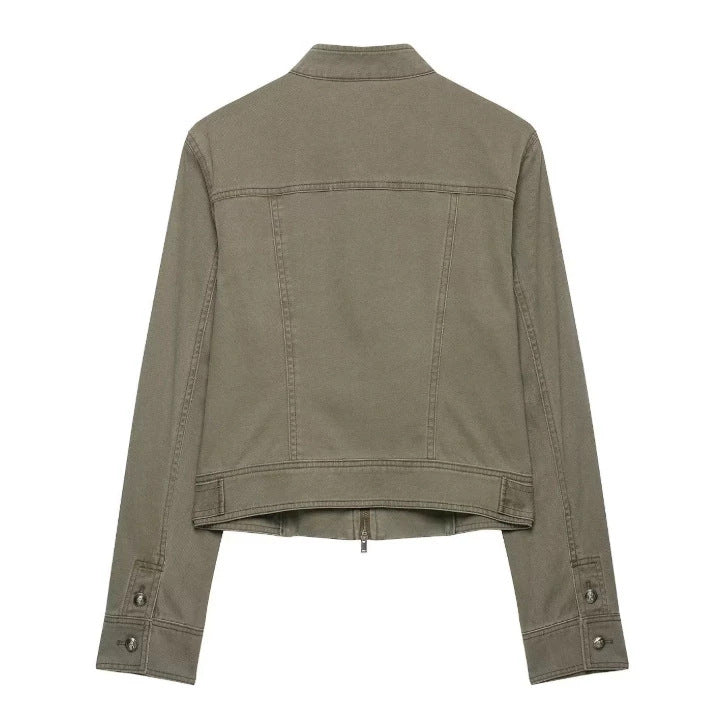 Damen Kurzblouson im Boxy‑Cut mit hohem Stehkragen, verdecktem Reißverschluss und elastischem Saum Drune