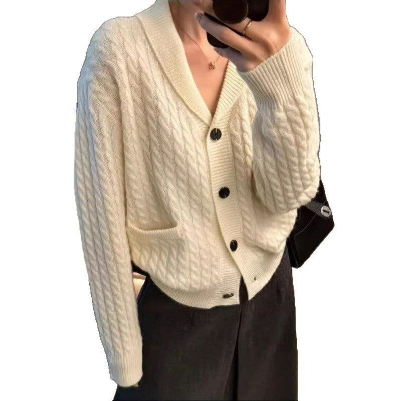 Damen Strickjacke mit doppeltem Kragen und praktischen Taschen Drune