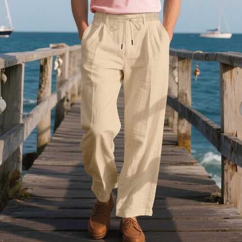 Herren lockere Sommerhose aus leichtem, atmungsaktiven Stoff mit Kordelzug Drune